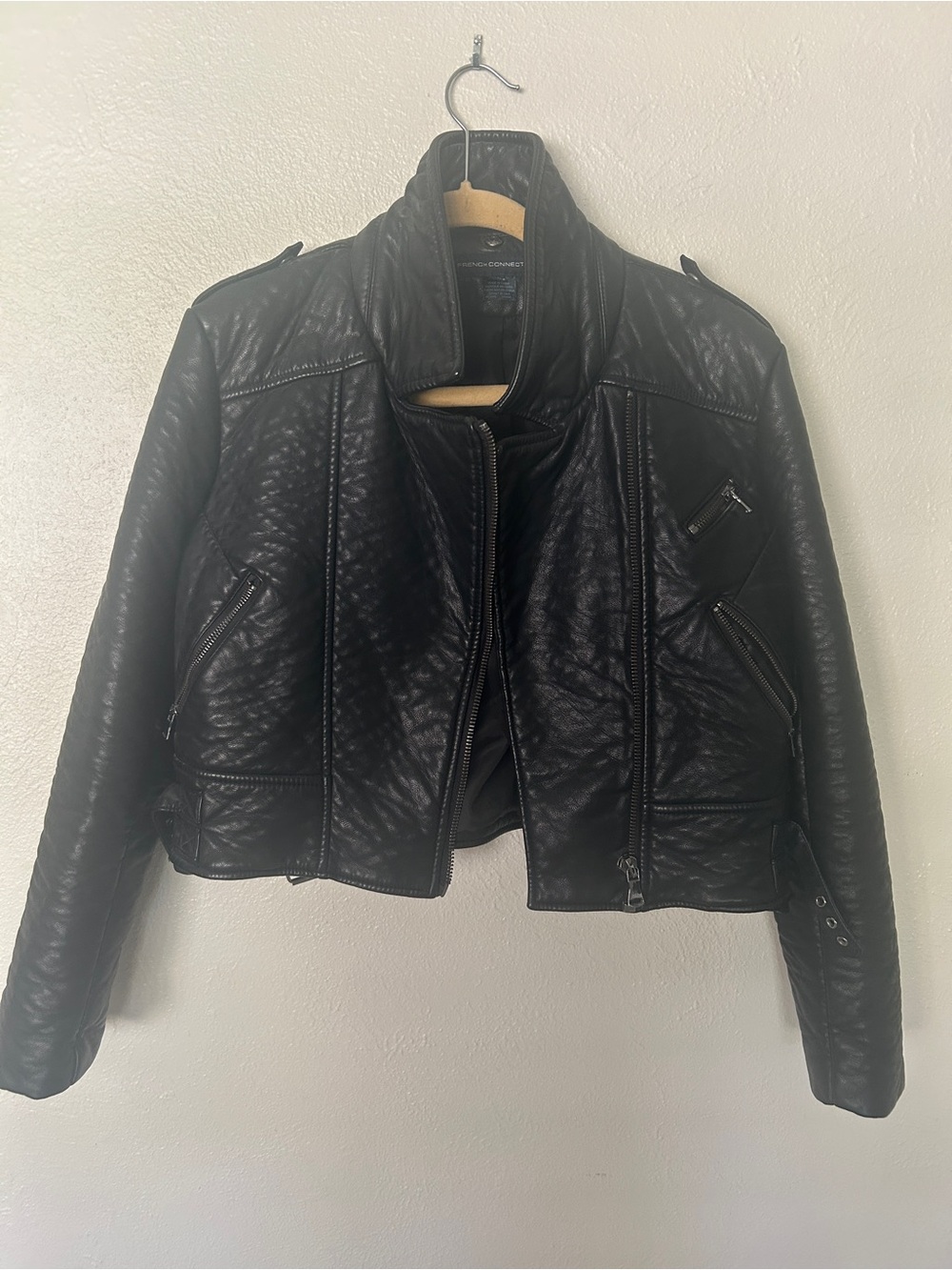 French Connection asymmetrical, faux, leather Moto jacket